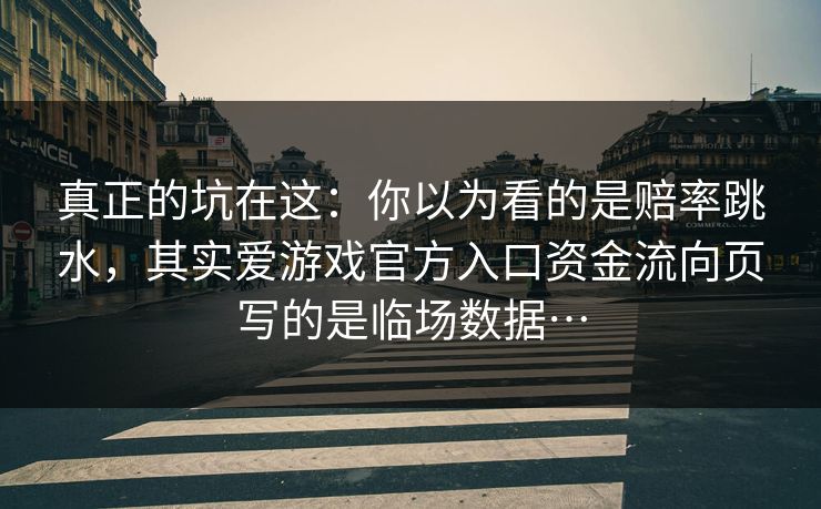 真正的坑在这：你以为看的是赔率跳水，其实爱游戏官方入口资金流向页写的是临场数据…