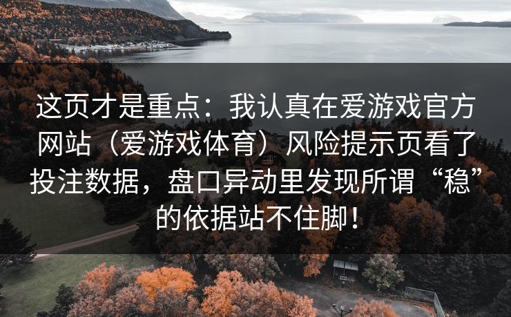 这页才是重点：我认真在爱游戏官方网站（爱游戏体育）风险提示页看了投注数据，盘口异动里发现所谓“稳”的依据站不住脚！